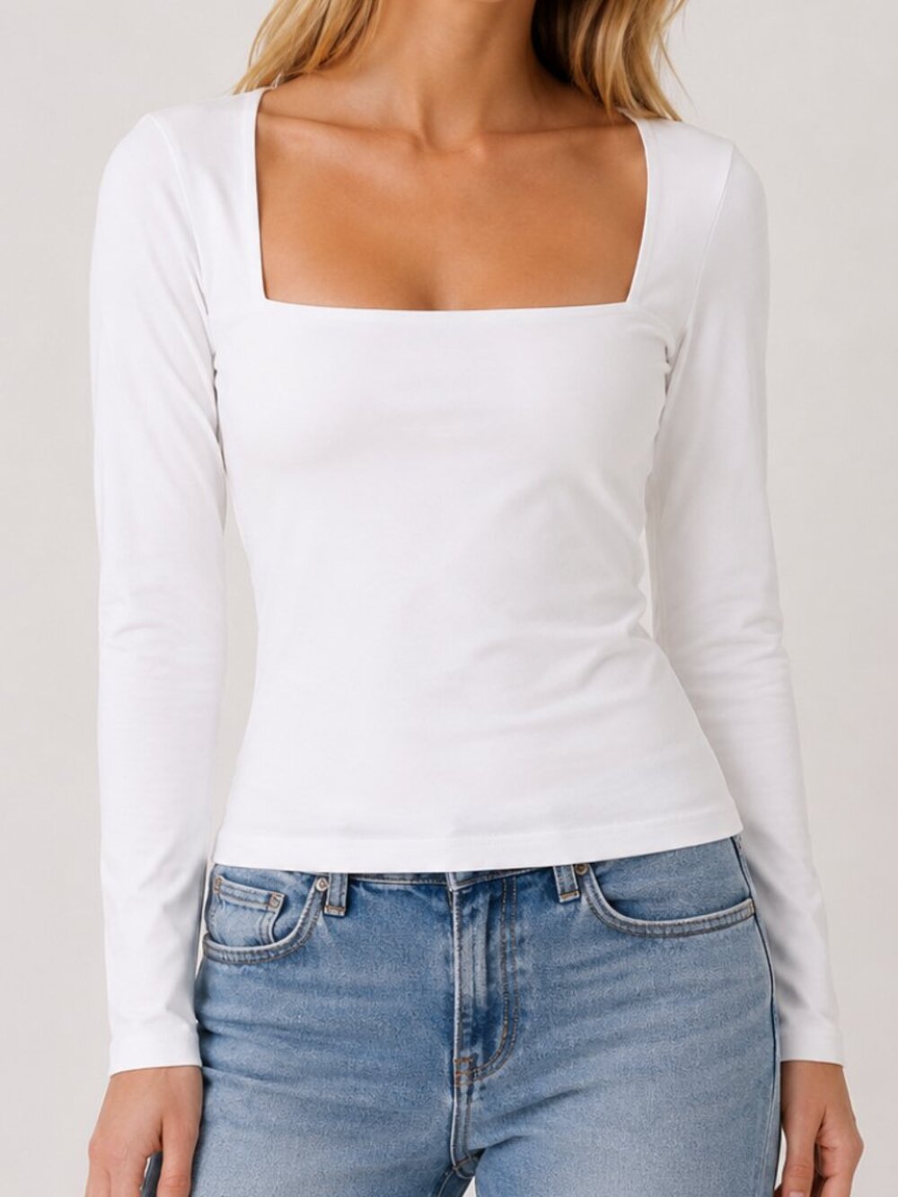 SWS Contour White Square Neck Long Sleeve Stretch Top Size S/P Small